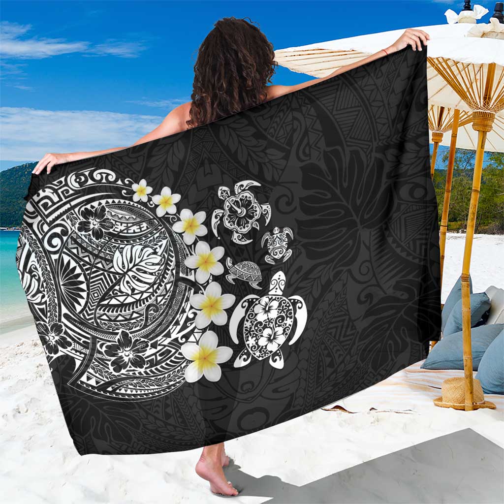 Hawaiian Plumeria Turtles Sarong Polynesian Art Tattoo LT03 One Size 44 x 66 inches Black - Polynesian Pride
