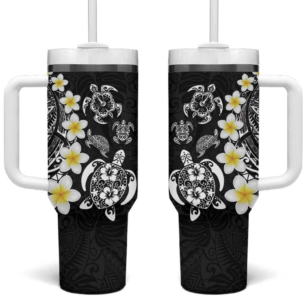 Hawaiian Plumeria Turtles Tumbler With Handle Polynesian Art Tattoo LT03 One Size: 40 oz Black - Polynesian Pride