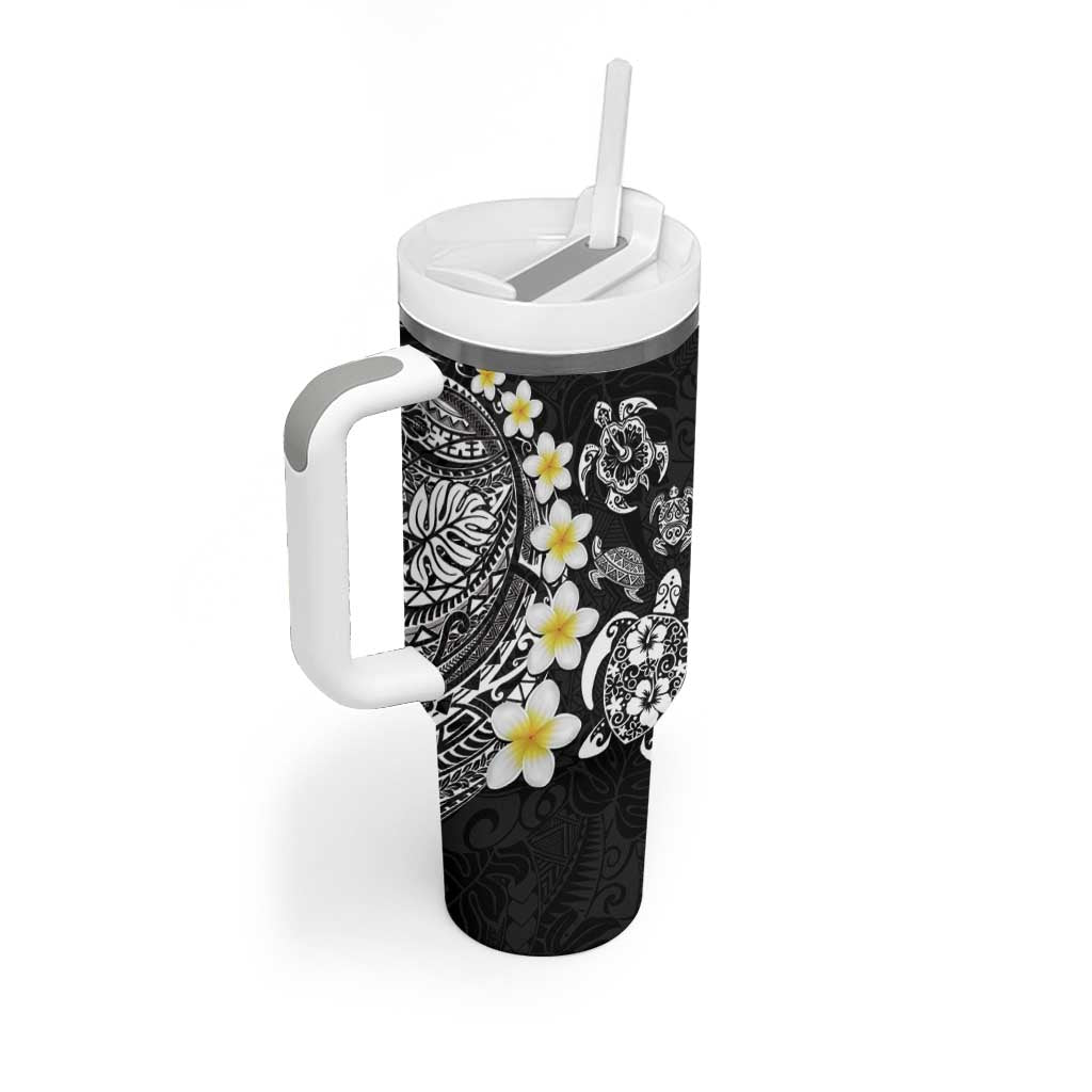 Hawaiian Plumeria Turtles Tumbler With Handle Polynesian Art Tattoo LT03 - Polynesian Pride
