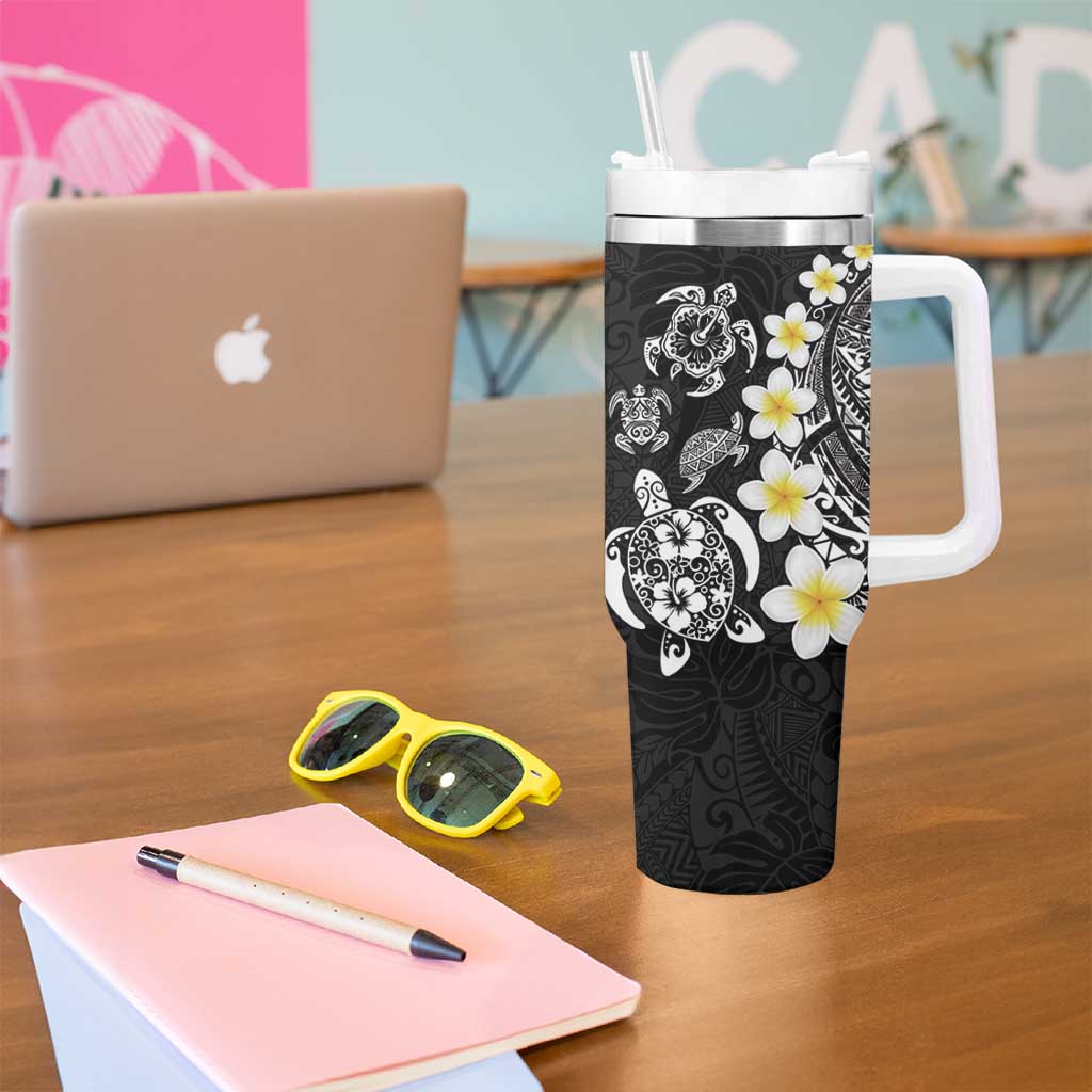 Hawaiian Plumeria Turtles Tumbler With Handle Polynesian Art Tattoo LT03 - Polynesian Pride