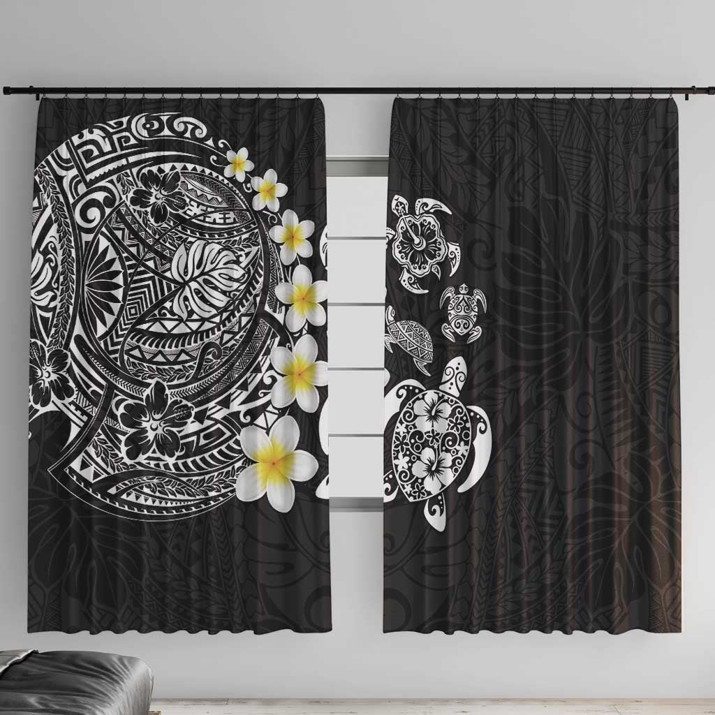 Hawaiian Plumeria Turtles Window Curtain Polynesian Art Tattoo LT03 With Hooks Black - Polynesian Pride