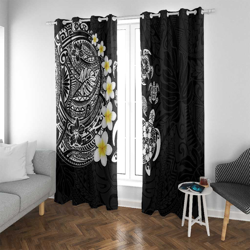 Hawaiian Plumeria Turtles Window Curtain Polynesian Art Tattoo LT03 With Grommets Black - Polynesian Pride