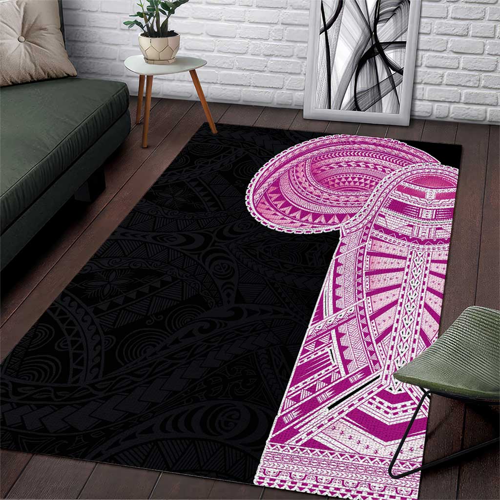 Samoan Art Tattoo Polynesian Pattern Area Rug Pink Out Color LT03 Black - Polynesian Pride