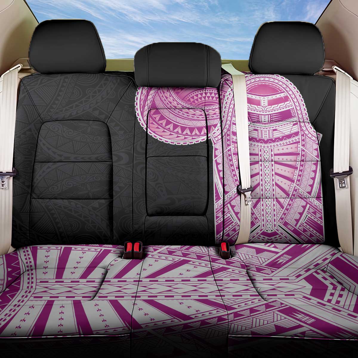 Samoan Art Tattoo Polynesian Pattern Back Car Seat Cover Pink Out Color LT03 One Size Black - Polynesian Pride