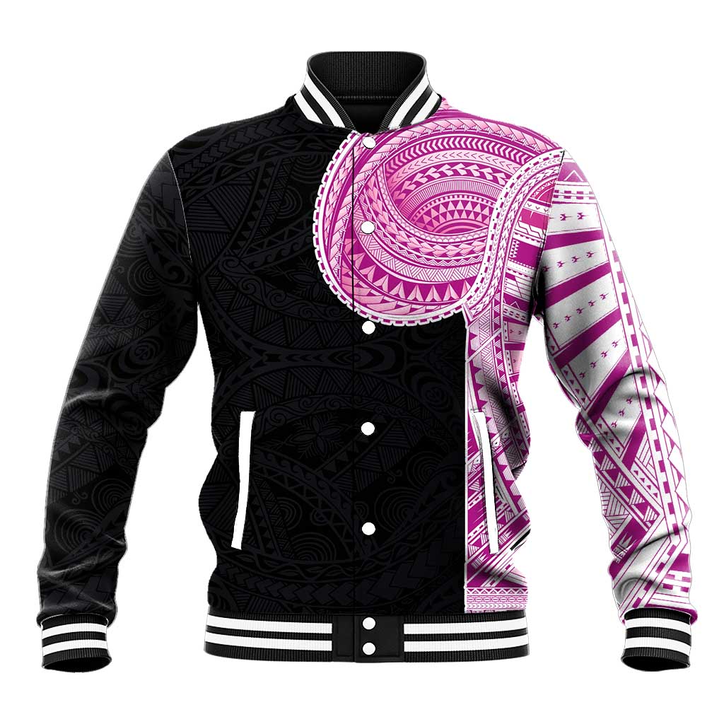 Samoan Art Tattoo Polynesian Pattern Baseball Jacket Pink Out Color LT03 Unisex Black - Polynesian Pride