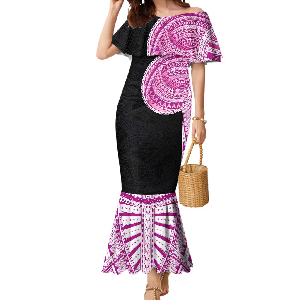 Samoan Art Tattoo Polynesian Pattern Mermaid Dress Pink Out Color LT03 Women Black - Polynesian Pride