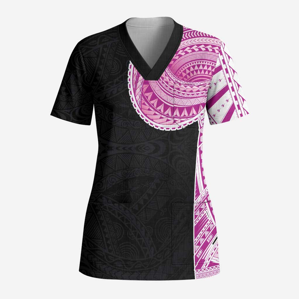 Samoan Art Tattoo Polynesian Pattern Scrub Top Pink Out Color LT03 Adult Black - Polynesian Pride