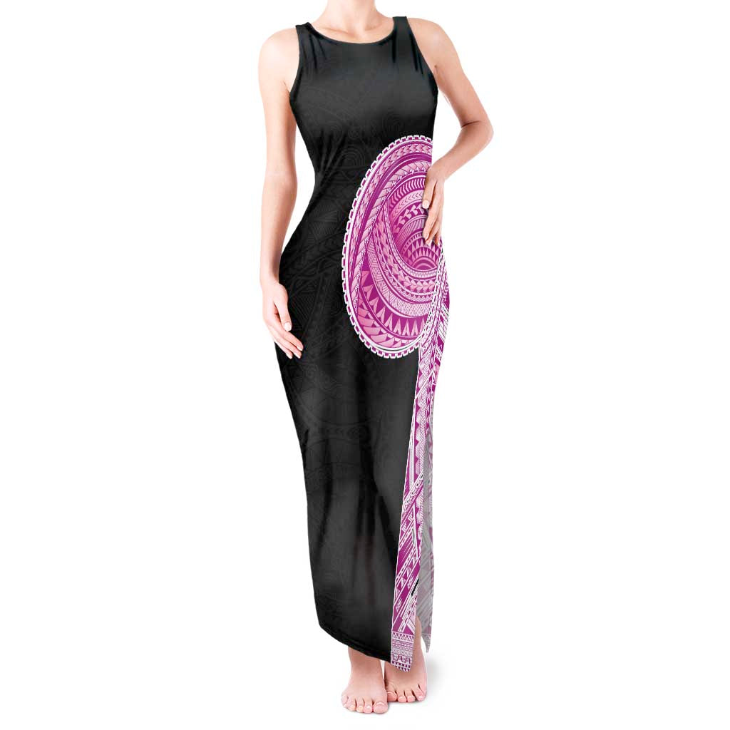 Samoan Art Tattoo Polynesian Pattern Tank Maxi Dress Pink Out Color LT03 Women Black - Polynesian Pride