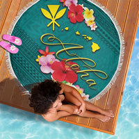 Aloha Kanaka Maoli Hawaii Flowers Beach Blanket With Polynesian Pattern Teal Color LT03 - Polynesian Pride