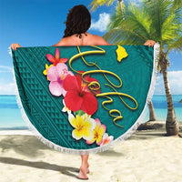 Aloha Kanaka Maoli Hawaii Flowers Beach Blanket With Polynesian Pattern Teal Color LT03 - Polynesian Pride