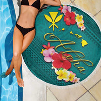 Aloha Kanaka Maoli Hawaii Flowers Beach Blanket With Polynesian Pattern Teal Color LT03 - Polynesian Pride