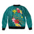 Aloha Kanaka Maoli Hawaii Flowers Bomber Jacket With Polynesian Pattern Teal Color