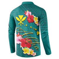 Aloha Kanaka Maoli Hawaii Flowers Button Sweatshirt With Polynesian Pattern Teal Color LT03 - Polynesian Pride