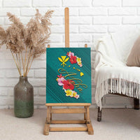 Aloha Kanaka Maoli Hawaii Flowers Canvas Wall Art With Polynesian Pattern Teal Color LT03 - Polynesian Pride