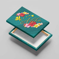 Aloha Kanaka Maoli Hawaii Flowers Canvas Wall Art With Polynesian Pattern Teal Color LT03 - Polynesian Pride
