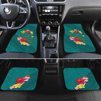 Aloha Kanaka Maoli Hawaii Flowers Car Mats With Polynesian Pattern Teal Color LT03 Set 4pcs Teal - Polynesian Pride