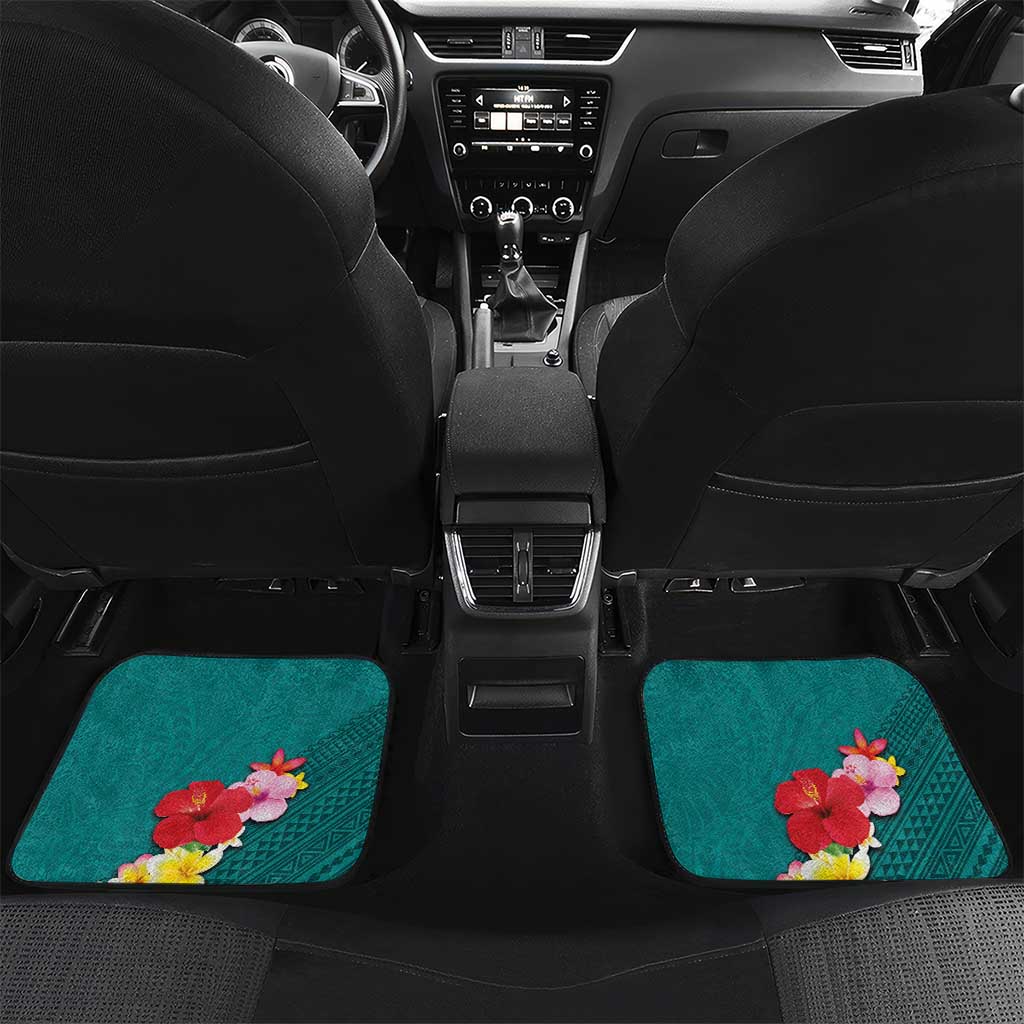 Aloha Kanaka Maoli Hawaii Flowers Car Mats With Polynesian Pattern Teal Color LT03 Set 2pcs - Back Teal - Polynesian Pride