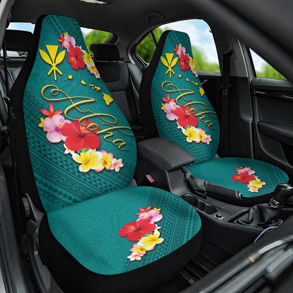 Aloha Kanaka Maoli Hawaii Flowers Car Seat Cover With Polynesian Pattern Teal Color LT03 One Size Teal - Polynesian Pride