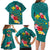 Aloha Kanaka Maoli Hawaii Flowers Family Matching Long Sleeve Bodycon Dress and Hawaiian Shirt With Polynesian Pattern Teal Color