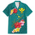 Aloha Kanaka Maoli Hawaii Flowers Family Matching Long Sleeve Bodycon Dress and Hawaiian Shirt With Polynesian Pattern Teal Color