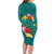 Aloha Kanaka Maoli Hawaii Flowers Family Matching Long Sleeve Bodycon Dress and Hawaiian Shirt With Polynesian Pattern Teal Color