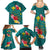 Aloha Kanaka Maoli Hawaii Flowers Family Matching Summer Maxi Dress and Hawaiian Shirt With Polynesian Pattern Teal Color