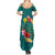 Aloha Kanaka Maoli Hawaii Flowers Family Matching Summer Maxi Dress and Hawaiian Shirt With Polynesian Pattern Teal Color