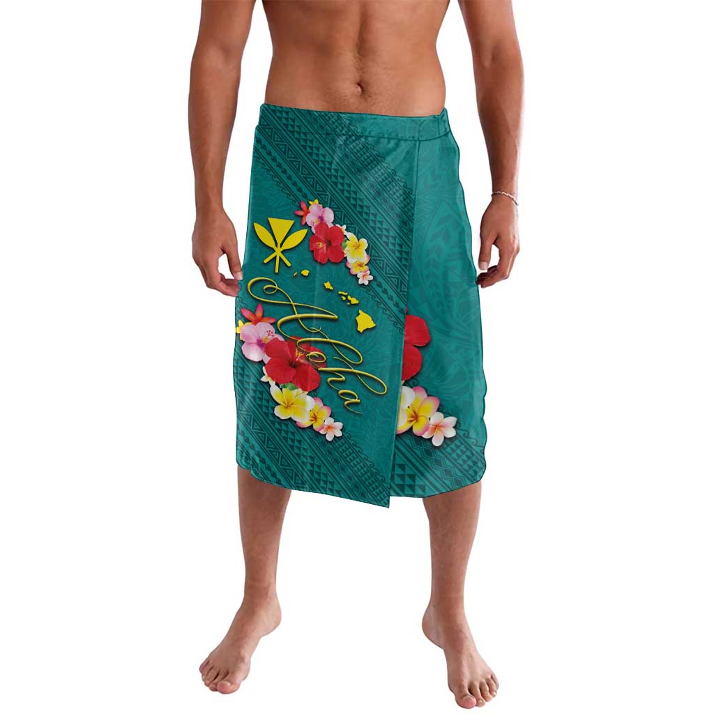 Aloha Kanaka Maoli Hawaii Flowers Lavalava With Polynesian Pattern Teal Color