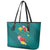 Aloha Kanaka Maoli Hawaii Flowers Leather Tote Bag With Polynesian Pattern Teal Color