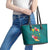 Aloha Kanaka Maoli Hawaii Flowers Leather Tote Bag With Polynesian Pattern Teal Color