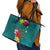 Aloha Kanaka Maoli Hawaii Flowers Leather Tote Bag With Polynesian Pattern Teal Color