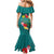 Aloha Kanaka Maoli Hawaii Flowers Mermaid Dress With Polynesian Pattern Teal Color