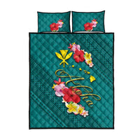 Aloha Kanaka Maoli Hawaii Flowers Quilt Bed Set With Polynesian Pattern Teal Color LT03 - Polynesian Pride