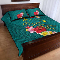 Aloha Kanaka Maoli Hawaii Flowers Quilt Bed Set With Polynesian Pattern Teal Color LT03 - Polynesian Pride