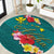 Aloha Kanaka Maoli Hawaii Flowers Round Carpet With Polynesian Pattern Teal Color