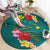 Aloha Kanaka Maoli Hawaii Flowers Round Carpet With Polynesian Pattern Teal Color