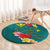 Aloha Kanaka Maoli Hawaii Flowers Round Carpet With Polynesian Pattern Teal Color