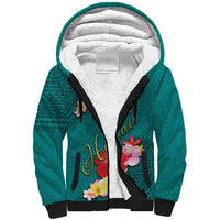 Aloha Kanaka Maoli Hawaii Flowers Sherpa Hoodie With Polynesian Pattern Teal Color LT03 Unisex Teal - Polynesian Pride