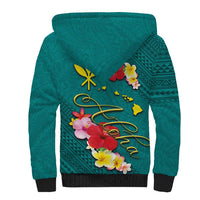Aloha Kanaka Maoli Hawaii Flowers Sherpa Hoodie With Polynesian Pattern Teal Color LT03 - Polynesian Pride