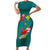 Aloha Kanaka Maoli Hawaii Flowers Short Sleeve Bodycon Dress With Polynesian Pattern Teal Color