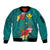 Aloha Kanaka Maoli Hawaii Flowers Sleeve Zip Bomber Jacket With Polynesian Pattern Teal Color