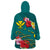 Aloha Kanaka Maoli Hawaii Flowers Wearable Blanket Hoodie With Polynesian Pattern Teal Color