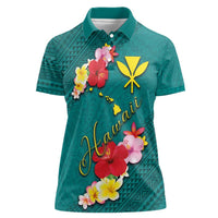 Aloha Kanaka Maoli Hawaii Flowers Women Polo Shirt With Polynesian Pattern Teal Color LT03 Female Teal - Polynesian Pride