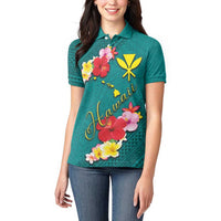 Aloha Kanaka Maoli Hawaii Flowers Women Polo Shirt With Polynesian Pattern Teal Color LT03 - Polynesian Pride