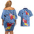 Bula Fiji Hibiscus and Plumeria Flowers Couples Matching Off Shoulder Short Dress and Hawaiian Shirt Tapa Tattoo Polynesian Pattern