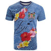 Bula Fiji Hibiscus and Plumeria Flowers T Shirt Tapa Tattoo Polynesian Pattern LT03 Blue - Polynesian Pride
