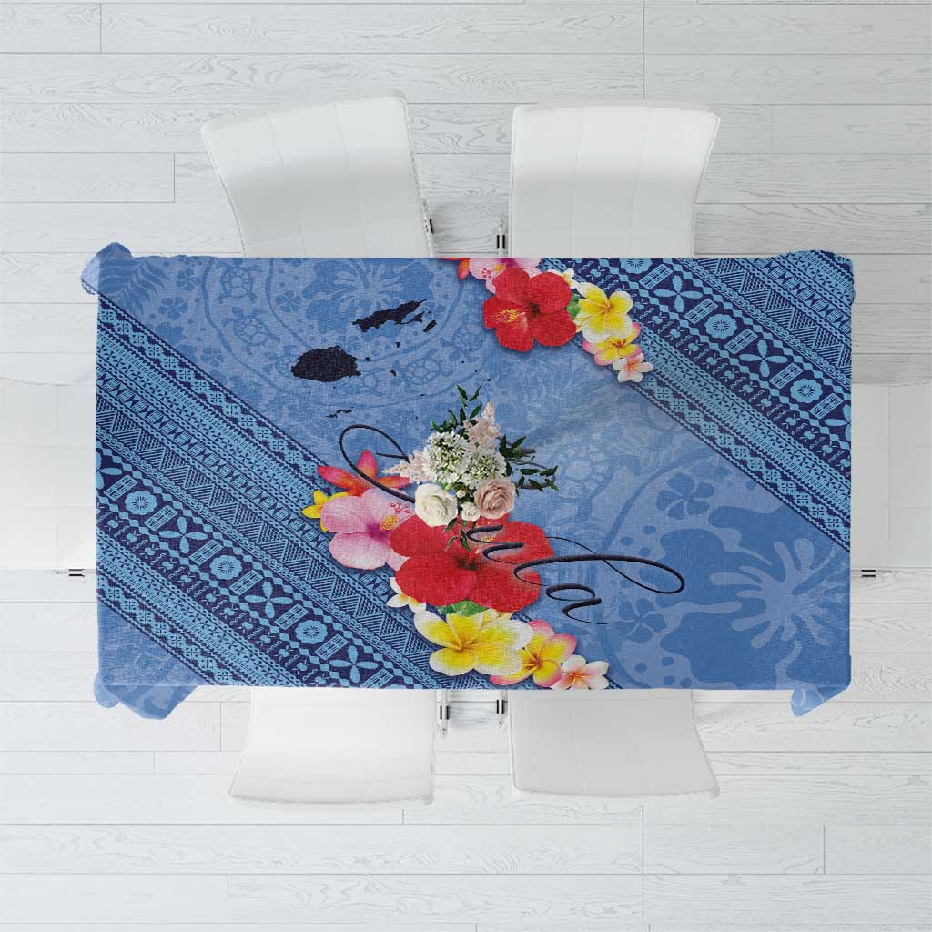 Bula Fiji Hibiscus and Plumeria Flowers Tablecloth Tapa Tattoo Polynesian Pattern