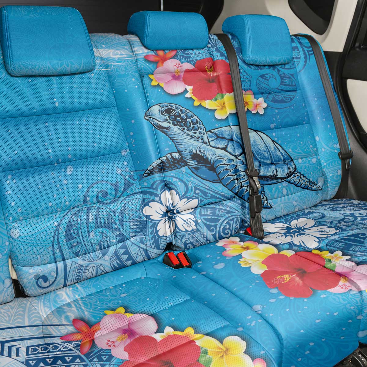 Hawaii Sea Turtle and Tropical Flowers Back Car Seat Cover Polynesian Tattoo Undersea Vibe LT03 - Polynesian Pride