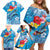 Hawaii Sea Turtle and Tropical Flowers Family Matching Off Shoulder Short Dress and Hawaiian Shirt Polynesian Tattoo Undersea Vibe