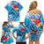 Hawaii Sea Turtle and Tropical Flowers Family Matching Off Shoulder Short Dress and Hawaiian Shirt Polynesian Tattoo Undersea Vibe